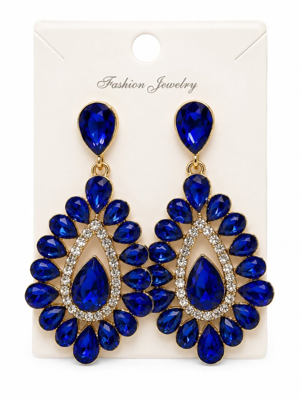 NWT Royal Blue Rhinestone Statement Chandelier Earrings